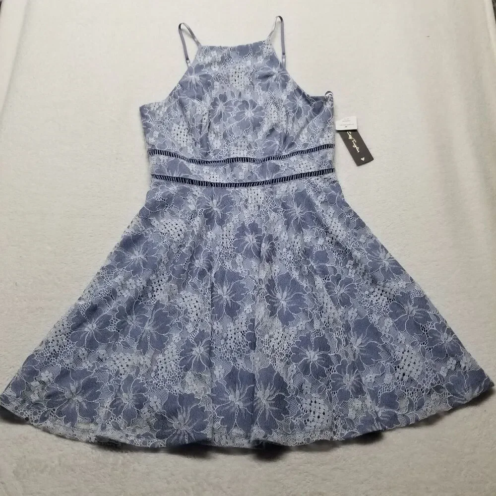 City Triangles Juniors 11 Dress Periwinkle Blue Lace Mini Fairy Feminine HOCO